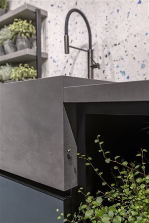 CEMENT DARK GRAY kitchen with custom-made with assembled at 45°elements