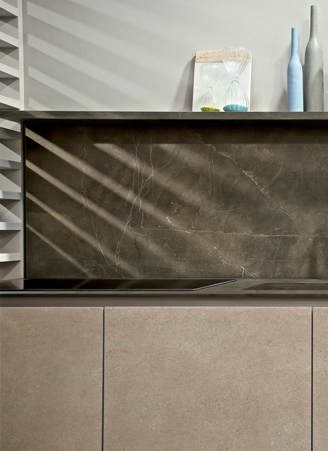 Top cucina, mensola, rivestimento e lavello integrato in ceramica Stone Brown matte spessore 6 mm